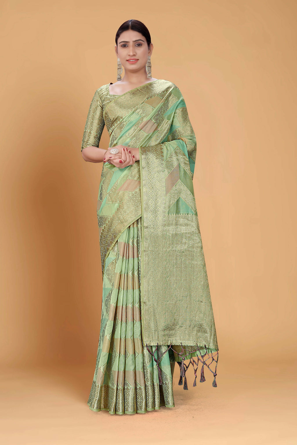 Sea Green Soft Organza Woven Design Saree With Unstitched Blouse Piece - Zaara | Grocsy