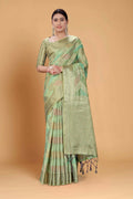 Sea Green Soft Organza Woven Design Saree With Unstitched Blouse Piece - Zaara | Grocsy