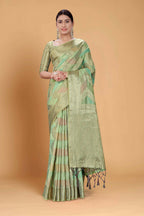Sea Green Soft Organza Woven Design Saree With Unstitched Blouse Piece - Zaara | Grocsy