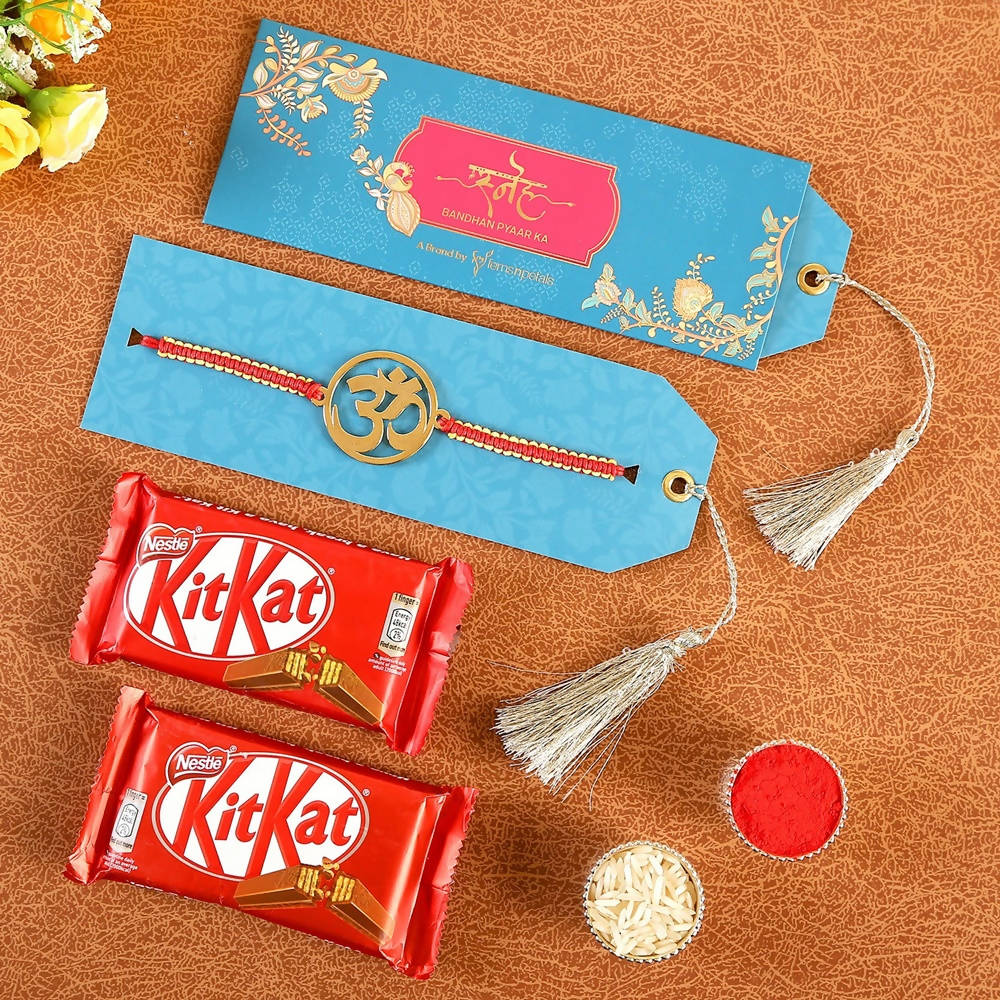 Om Metal Rakhi & Nestle Kitkat Chocolates | Grocsy