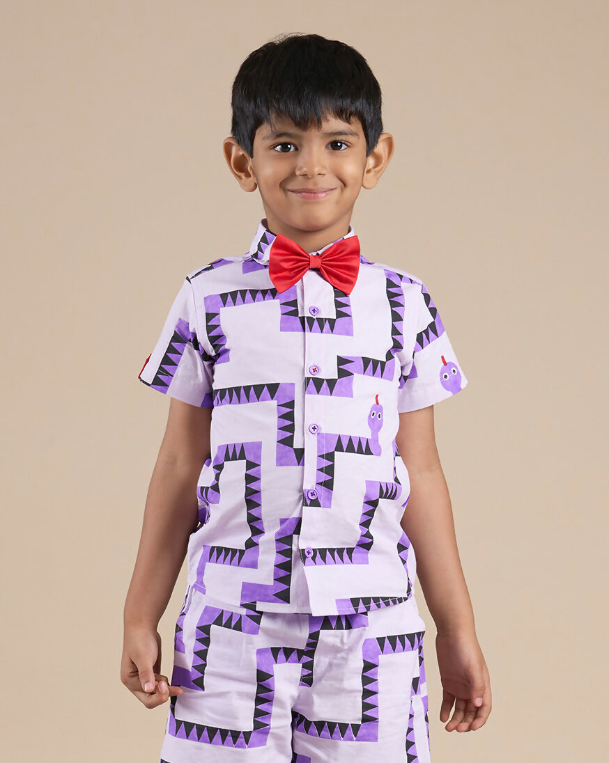 Snakes and Ladders Boys Purple Table Print Shirt from Siblings Collection | Grocsy