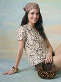 Janasya Beige Shirt Crepe Top | Grocsy