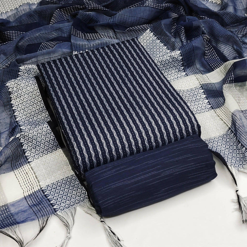 Blue Cotton Jacquard Woven Unstitched Dress Material - Amara | Grocsy