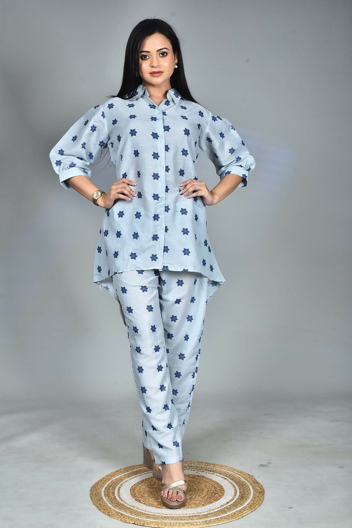 Morchari Digital Print Semi Muslin Co-Ord Set Top & Trouser-Multicolor | Grocsy
