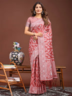 Shree Shyam Fashion Pankhuri Peach Linen Cotton Saree | Grocsy