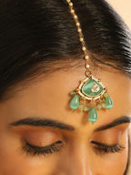 Nuyug 22K Gold Plated Lush Green Maang Tikka & Earrings Set | Grocsy