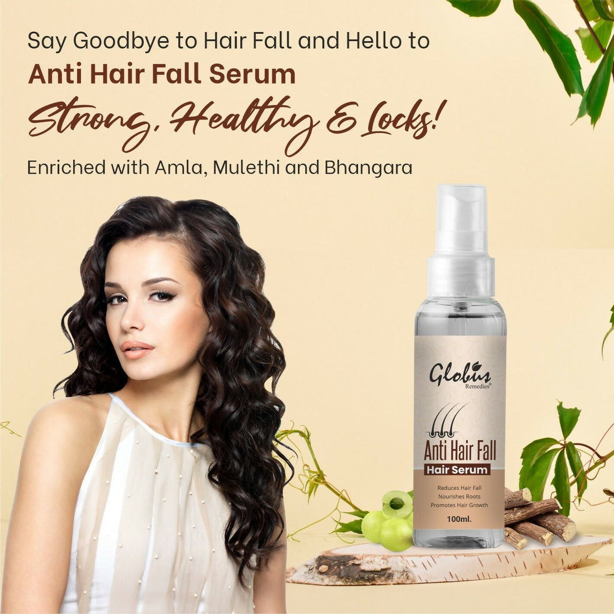 Globus Remedies Anti-Hair Fall Hair Serum, For Frizzy Hair, Smoothens Rough Ends, Adds Instant Shine | Grocsy