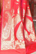 Joban Fashion Red Soft Pure Handloom Banarasi Silk Saree | Grocsy