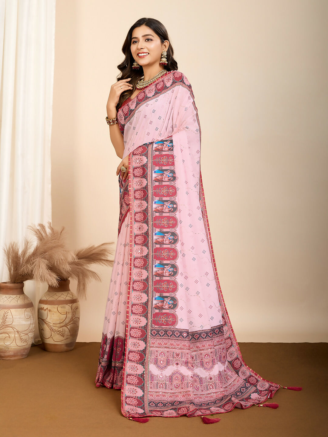 Pink Muslin Cotton Designer Digital Printed Saree - Lavisha | Grocsy