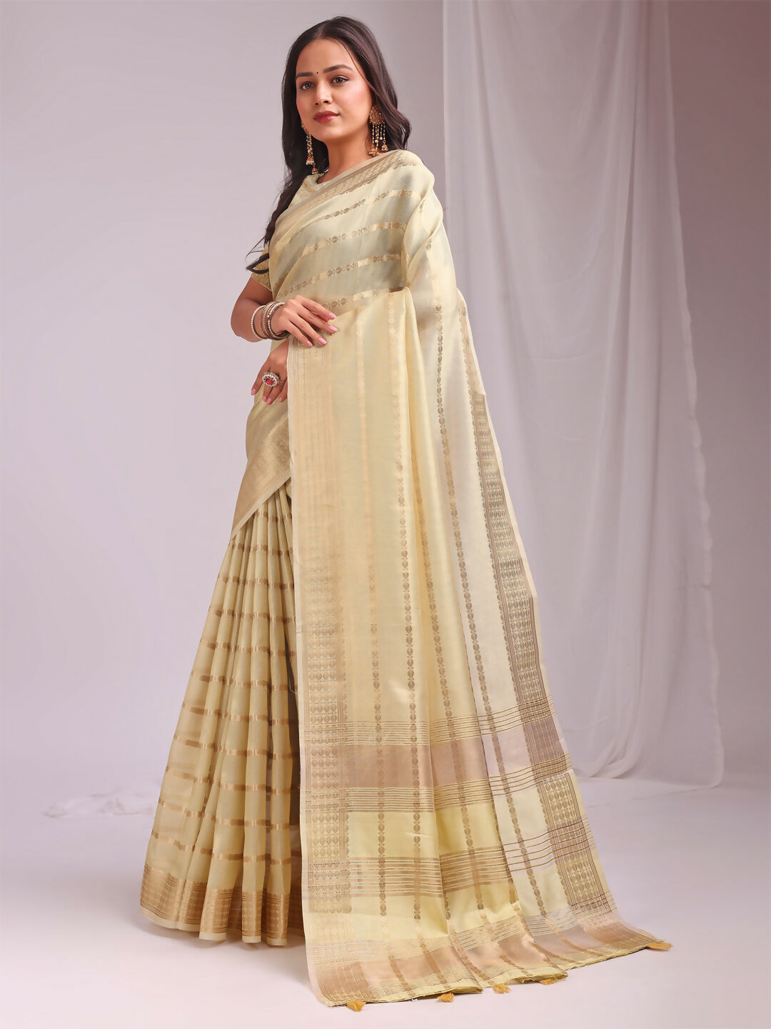 Shree Shyam Fashion Organza Gold Saree | Grocsy