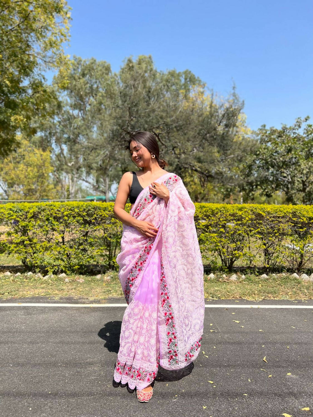 Vamsee Purple Organza Saree | Grocsy