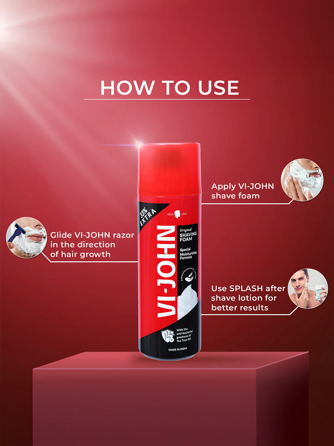 VI-JOHN Original Dermatologically Tested Special Moisturising Formula Shaving Foam with Vitamin E & Tea Tree Oil | Grocsy