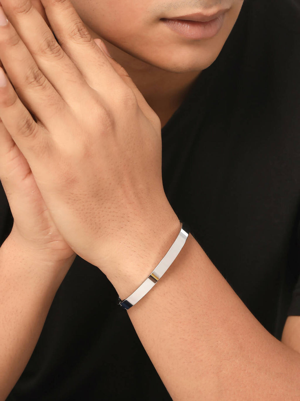 NVR Men's Silver Metal Interlock Kada Bracelet | Grocsy