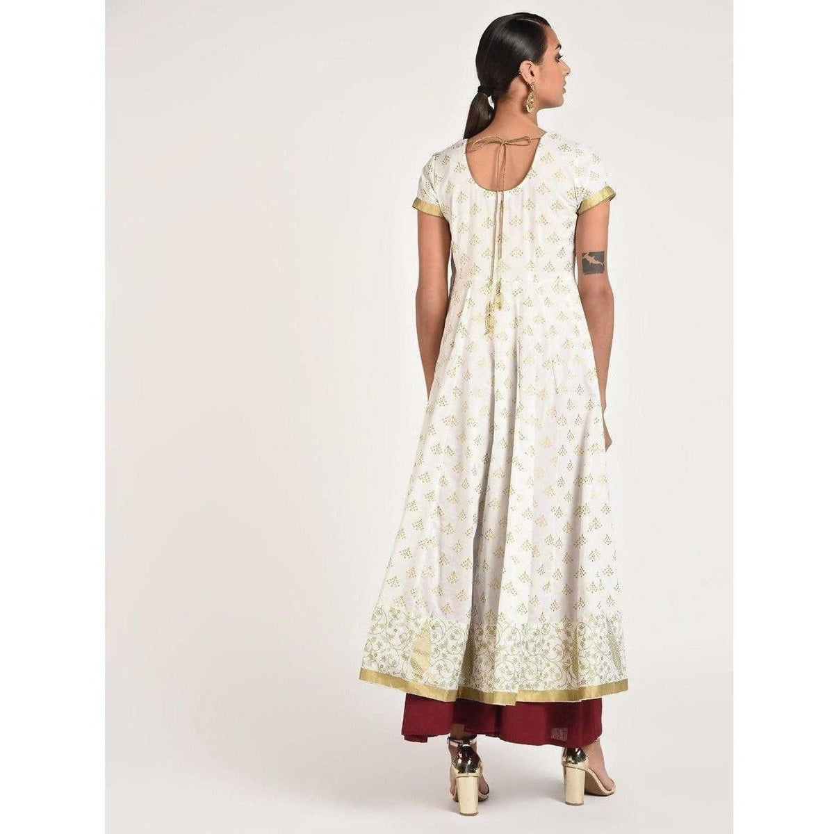 Cheera Women's Beautiful Gold Print Back Dori Latkan Anarkali Kurta (CH040K) | Grocsy