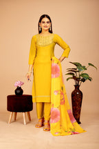 Women's Embroidered Yellow Kurta Set with Dupatta Set - A2M | Grocsy