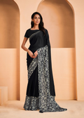 Black Satin Crepe Silk Embroidery with Digital Sequence Work Saree - Norita Helly | Grocsy