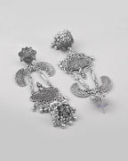 VOJ Silver Plated Oxidized Dancing Drop Earrings | Grocsy