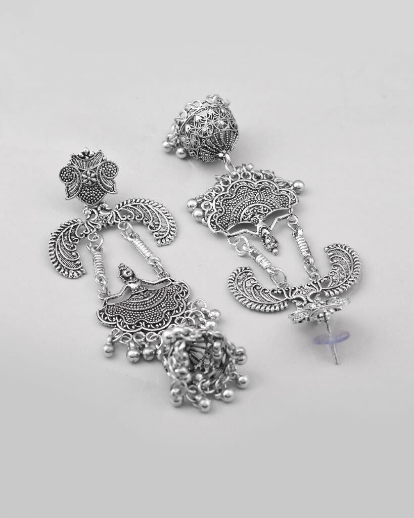 VOJ Silver Plated Oxidized Dancing Drop Earrings | Grocsy