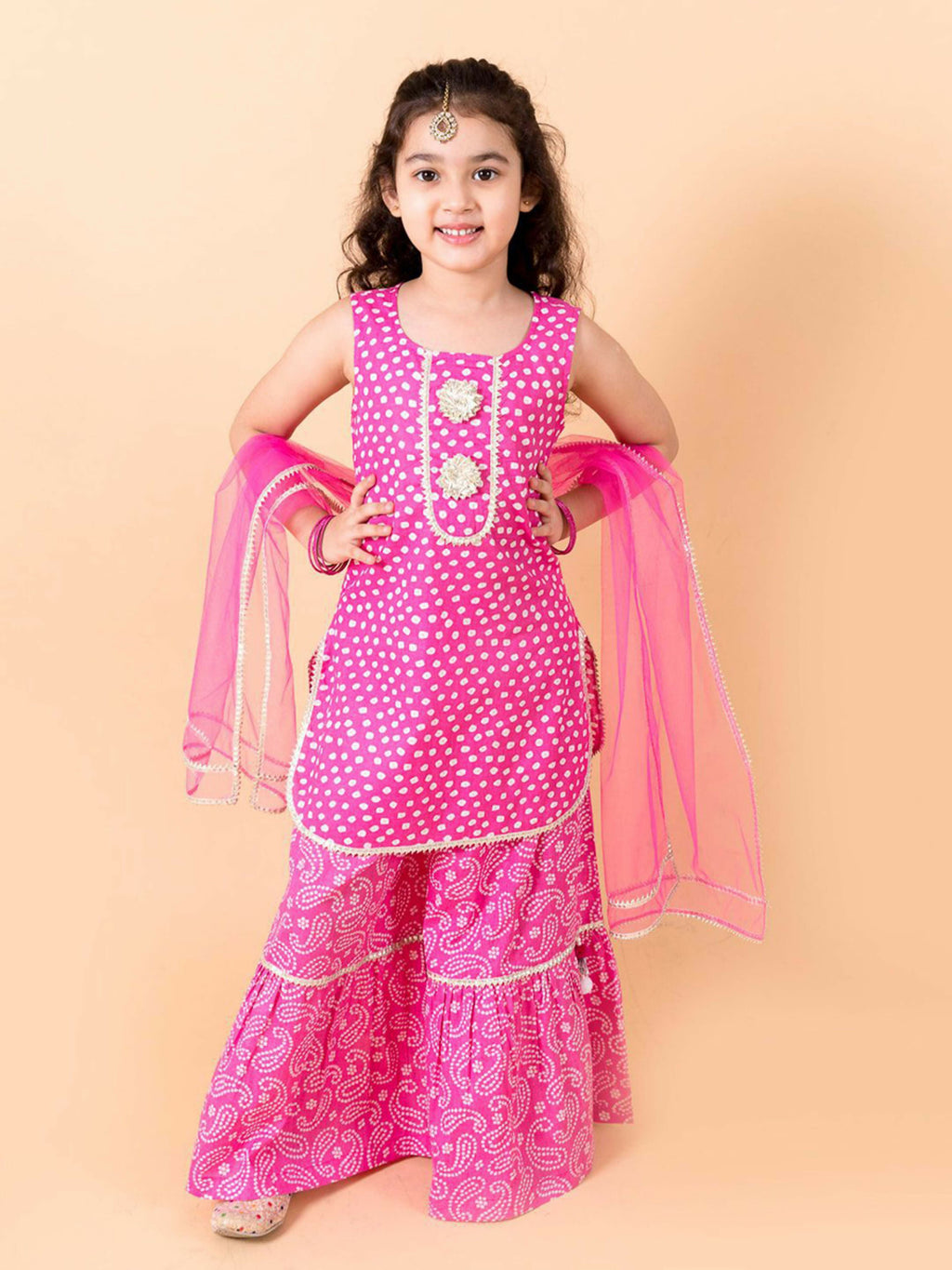 Joban Fashion Girl's Pink Color Sharara Set | Grocsy