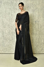 Black Silk Plain Saree with Blouse Piece - Purvi | Grocsy