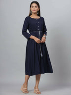 Juniper Women's Navy Rayon Slub Solid Dress | Grocsy