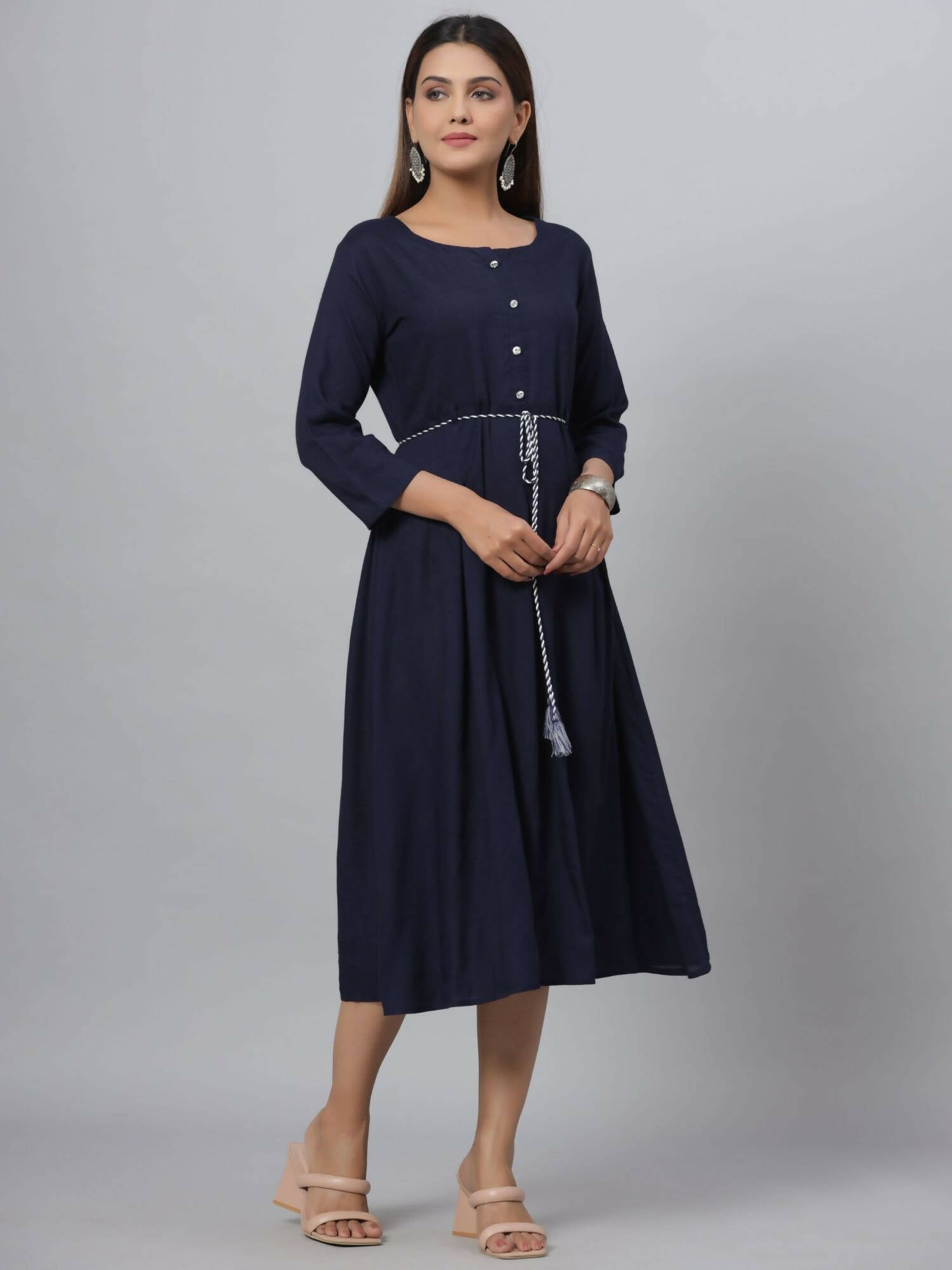 Juniper Women's Navy Rayon Slub Solid Dress | Grocsy