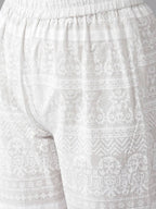 Yufta Pink and White Block Print A-line kurta with Palazzo & Dupatta Set | Grocsy
