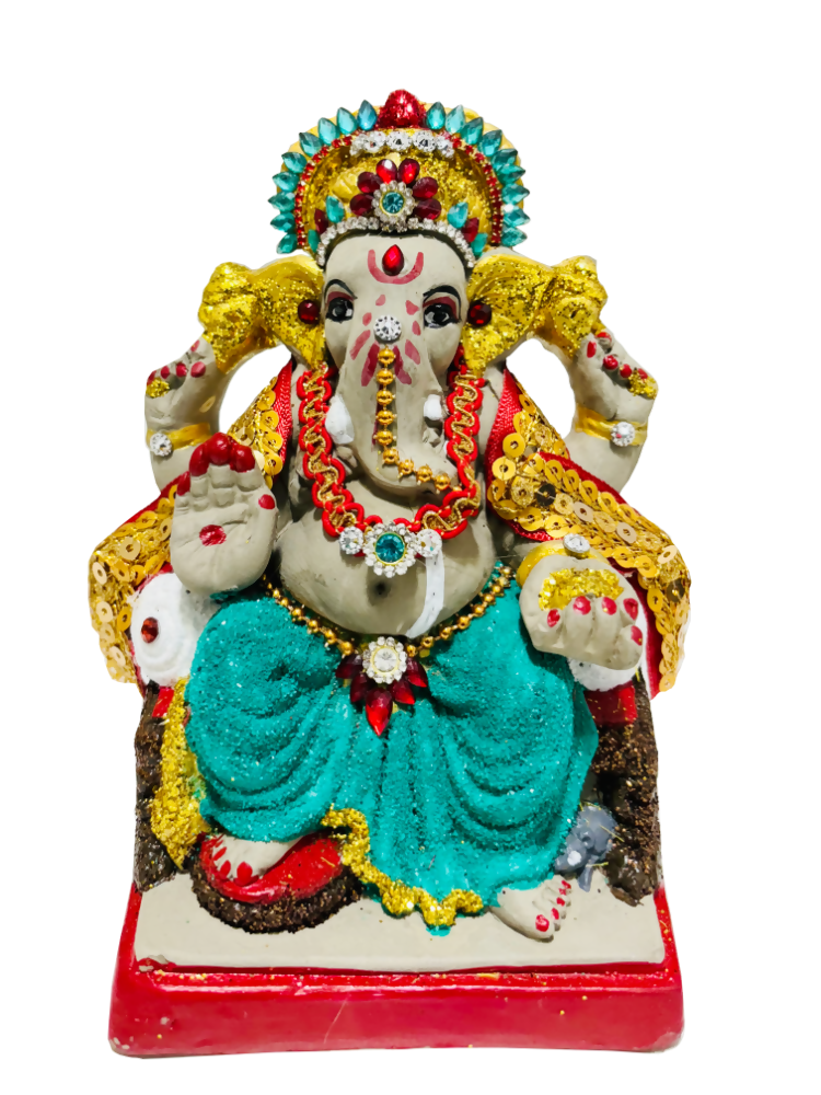 Eco-Friendly Ganesh Idol Small (Non-Toxic Colors) With Kumkum & Akshat | Grocsy
