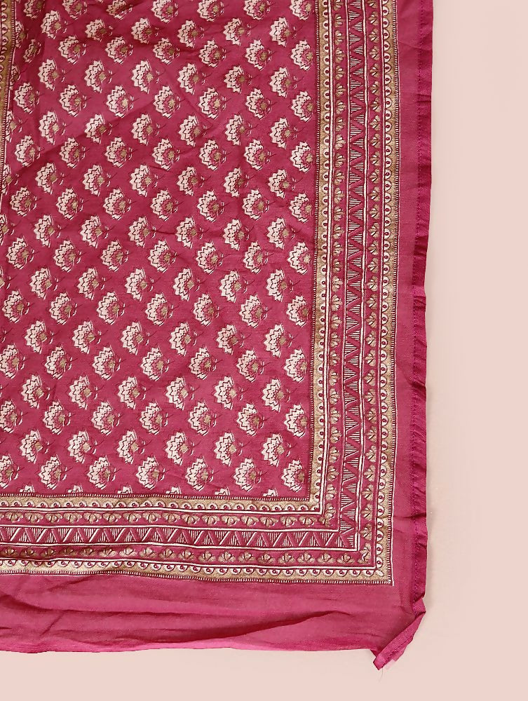 Miravan Women Plus Size Pink Straight Floral Printed Kurta & Palazzo With Dupatta | Grocsy