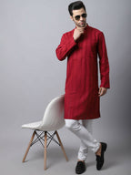 Even Apparels Maroon Pure Cotton Men's Kurta With Band Collar | Grocsy
