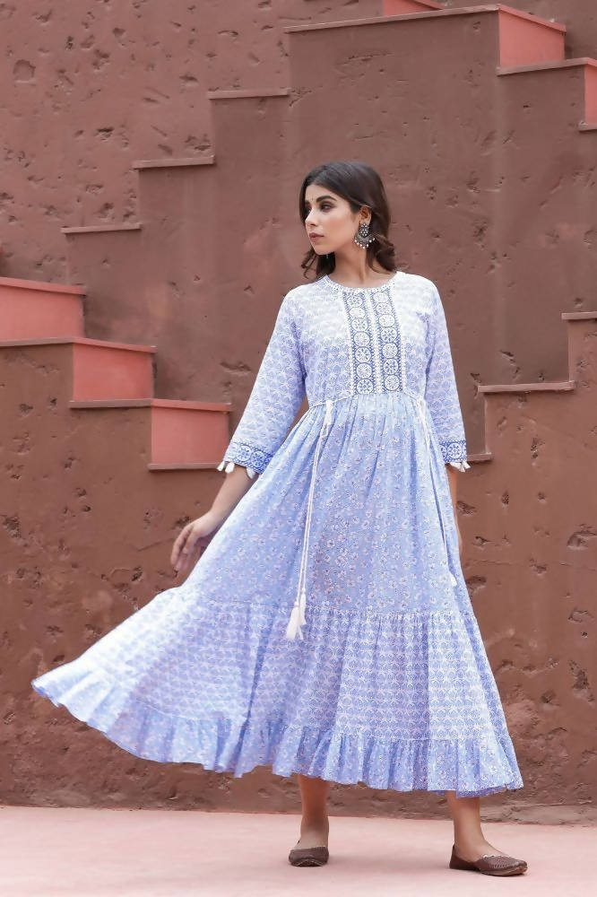 Yufta Blue Printed Dress | Grocsy