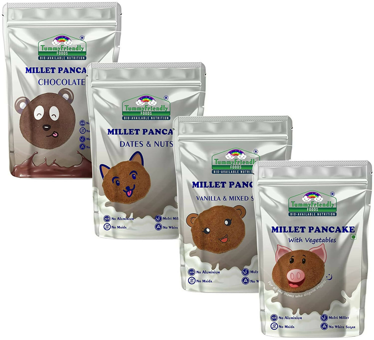 TummyFriendly Foods Millet Pancake Mixes Trial Packs with Chocolate, Nuts, Veggies | Grocsy