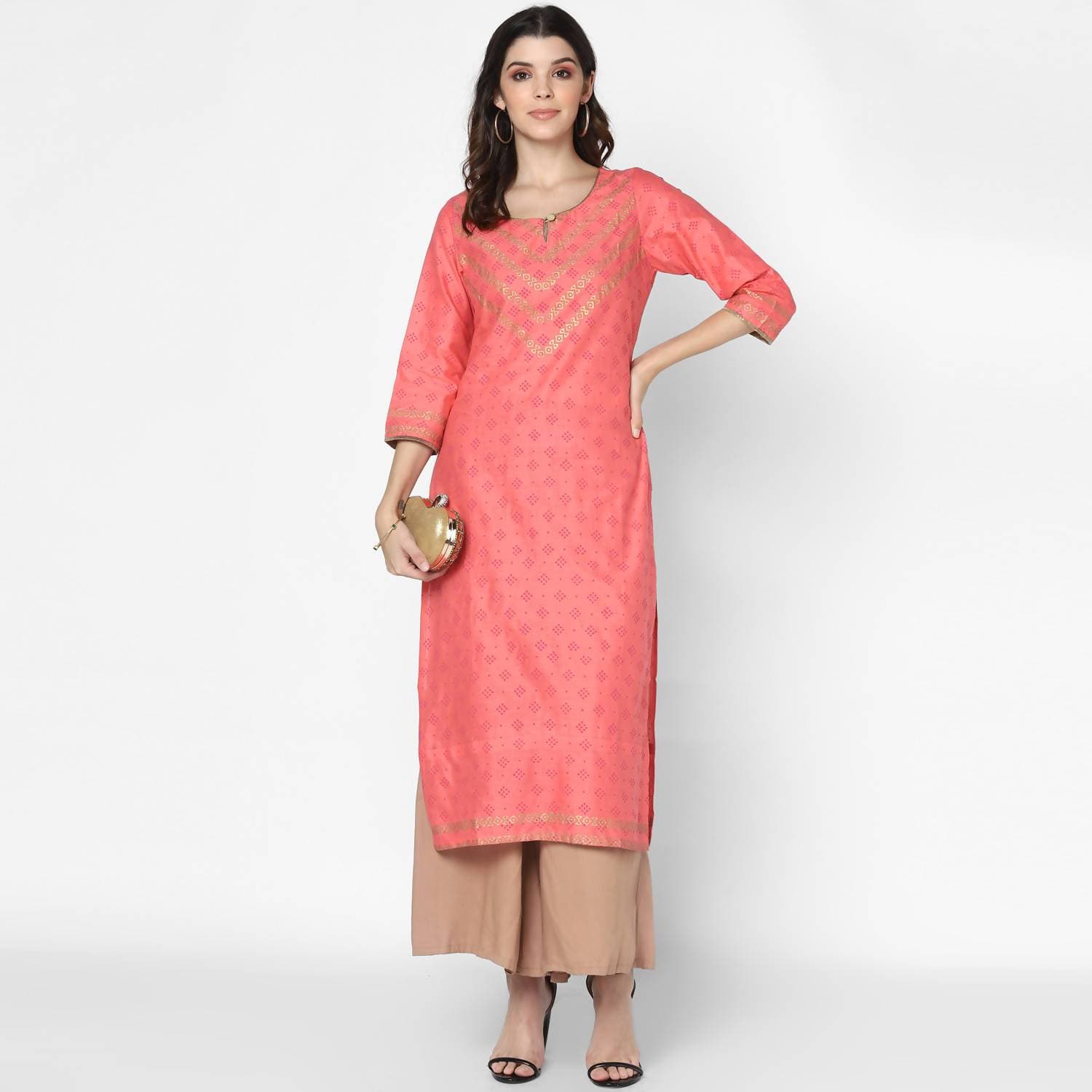 Cheera Hand Block Print Pitch Straight Kurta (MAAI-046K) | Grocsy