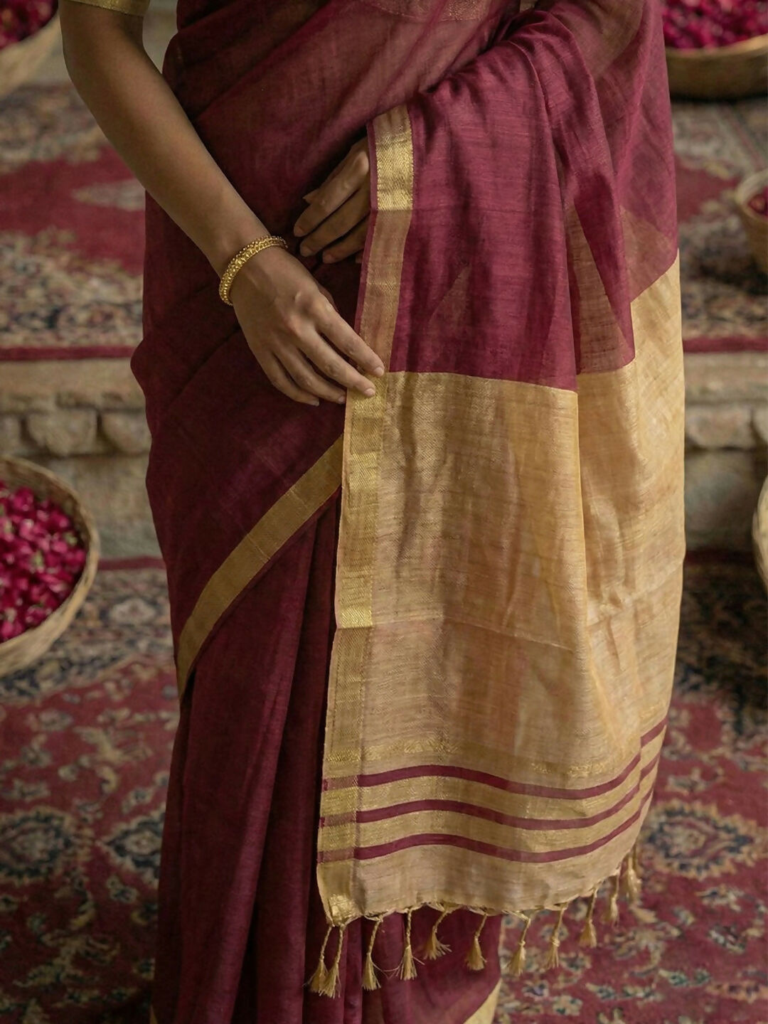 Shree Shyam Fashion Wine Cotton Saree | Grocsy