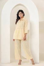 Kaajh Women's Yellow Printed Cotton Co-ord Set | Grocsy
