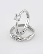 VOJ Stainless Steel Cubic Zirconia Silver Plated Adjustable Ring Set for Couple | Grocsy