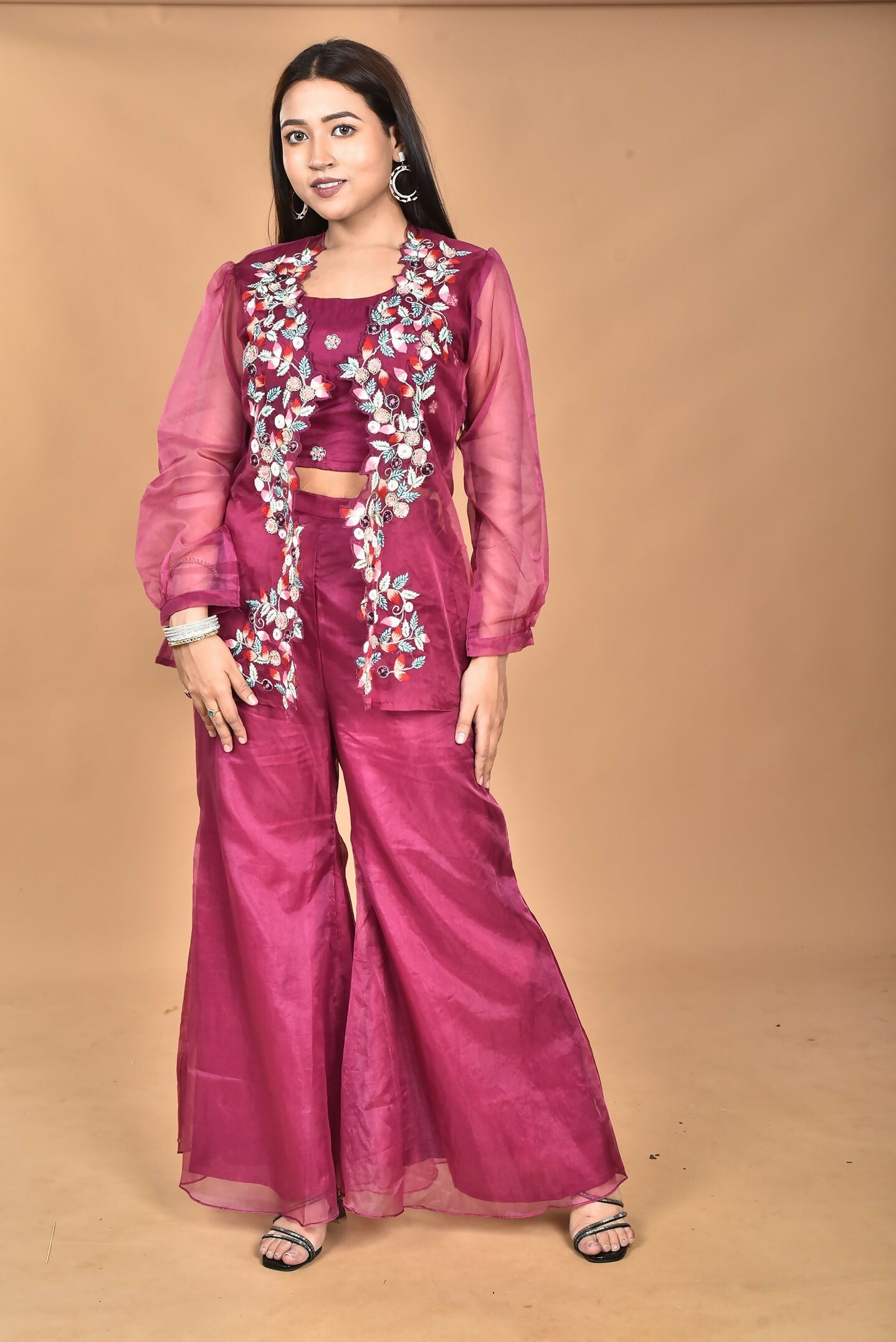 Morchari Women Hand Embroidery Crop Top-Magenta | Grocsy
