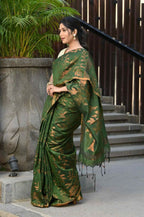 Beatitude Green Cotton Floral Jamdani Saree | Grocsy
