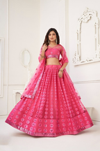 Eilara Women'S Pink Butterfly Net With Sequins And Embroidery Work Lehenga Choli For Party Wear | Grocsy