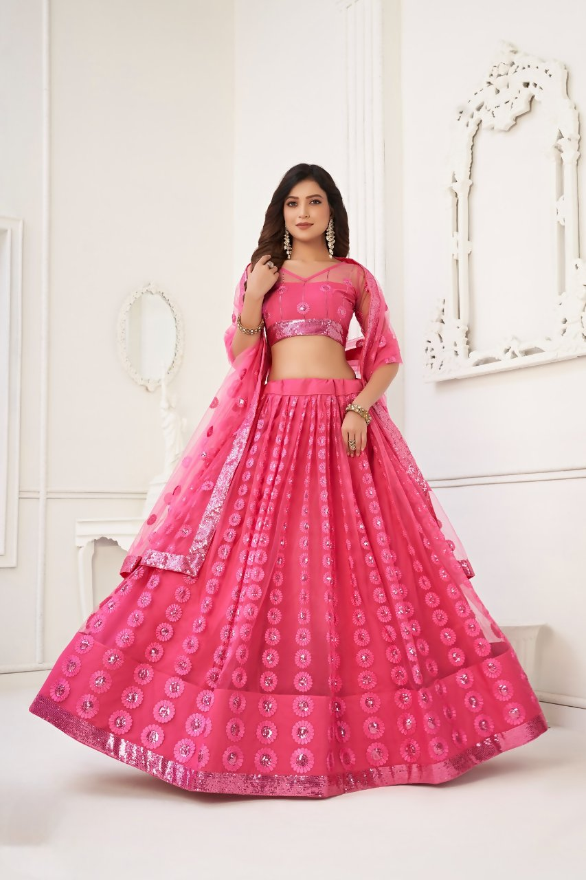 Eilara Women'S Pink Butterfly Net With Sequins And Embroidery Work Lehenga Choli For Party Wear | Grocsy
