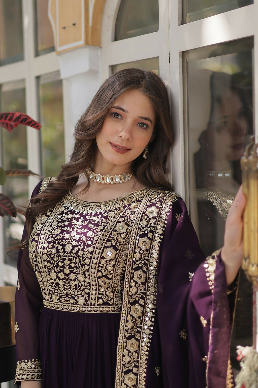 Joban Fashion Wine Georgette Sequence Embroidery Work Kurta Set | Grocsy