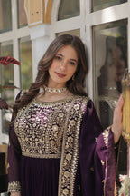 Joban Fashion Wine Georgette Sequence Embroidery Work Kurta Set | Grocsy