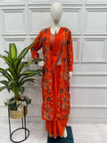 Teeya Creation Orange Color Chinon Silk Designer Embroidery Work Ready To Wear Saree With Koti | Grocsy