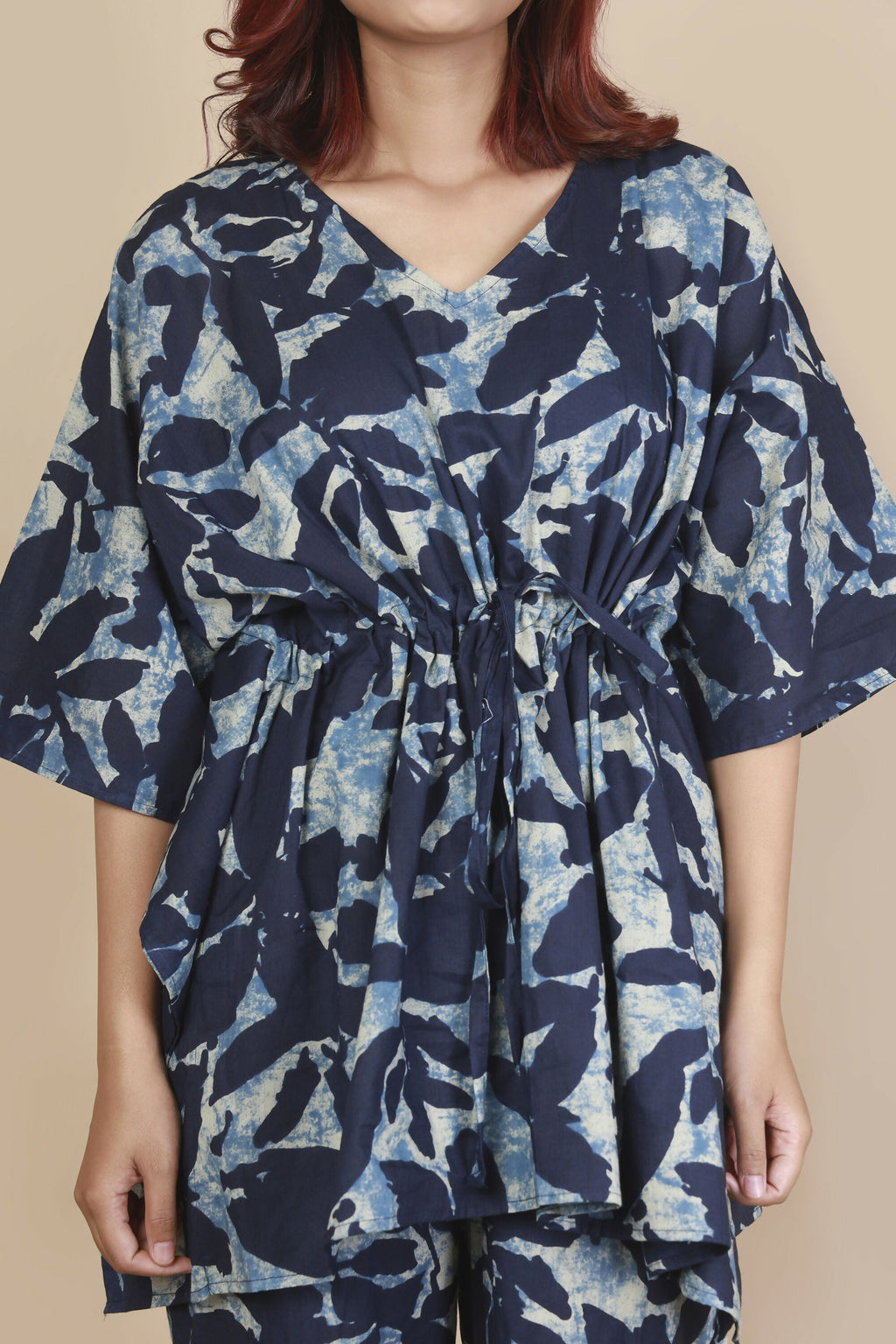 Breathables Women’S Loungewear Kaftan Cotton Blue Floral Print Co-Ord Set | Grocsy