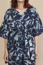 Breathables Women’S Loungewear Kaftan Cotton Blue Floral Print Co-Ord Set | Grocsy