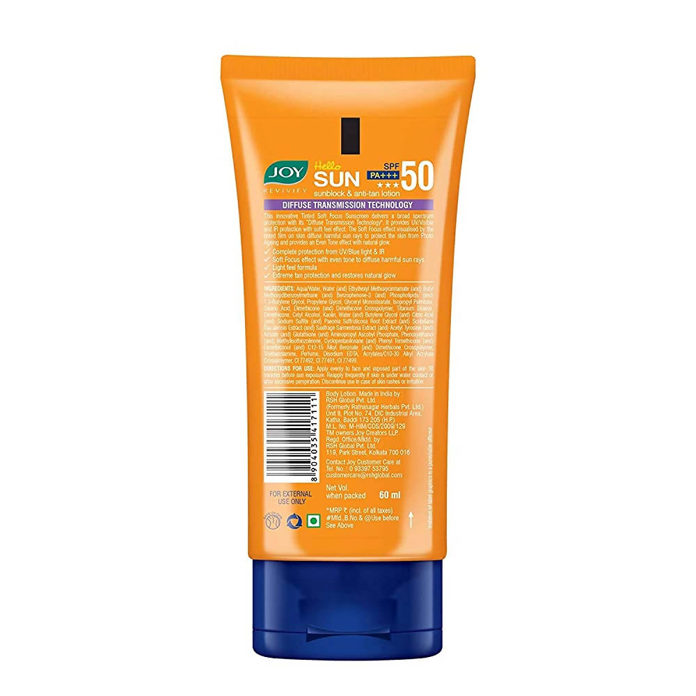 Joy Revivify Hello Sun Sunblock & Anti Tan Lotion Tinted Sunscreen SPF 50 PA+++ | Grocsy