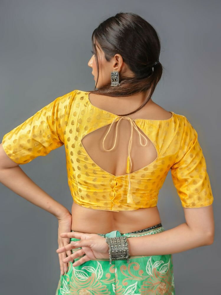 Amodini Designer Studio Women's Banarsi Brocade Yellow Blouse | Grocsy