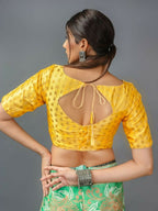 Amodini Designer Studio Women's Banarsi Brocade Yellow Blouse | Grocsy