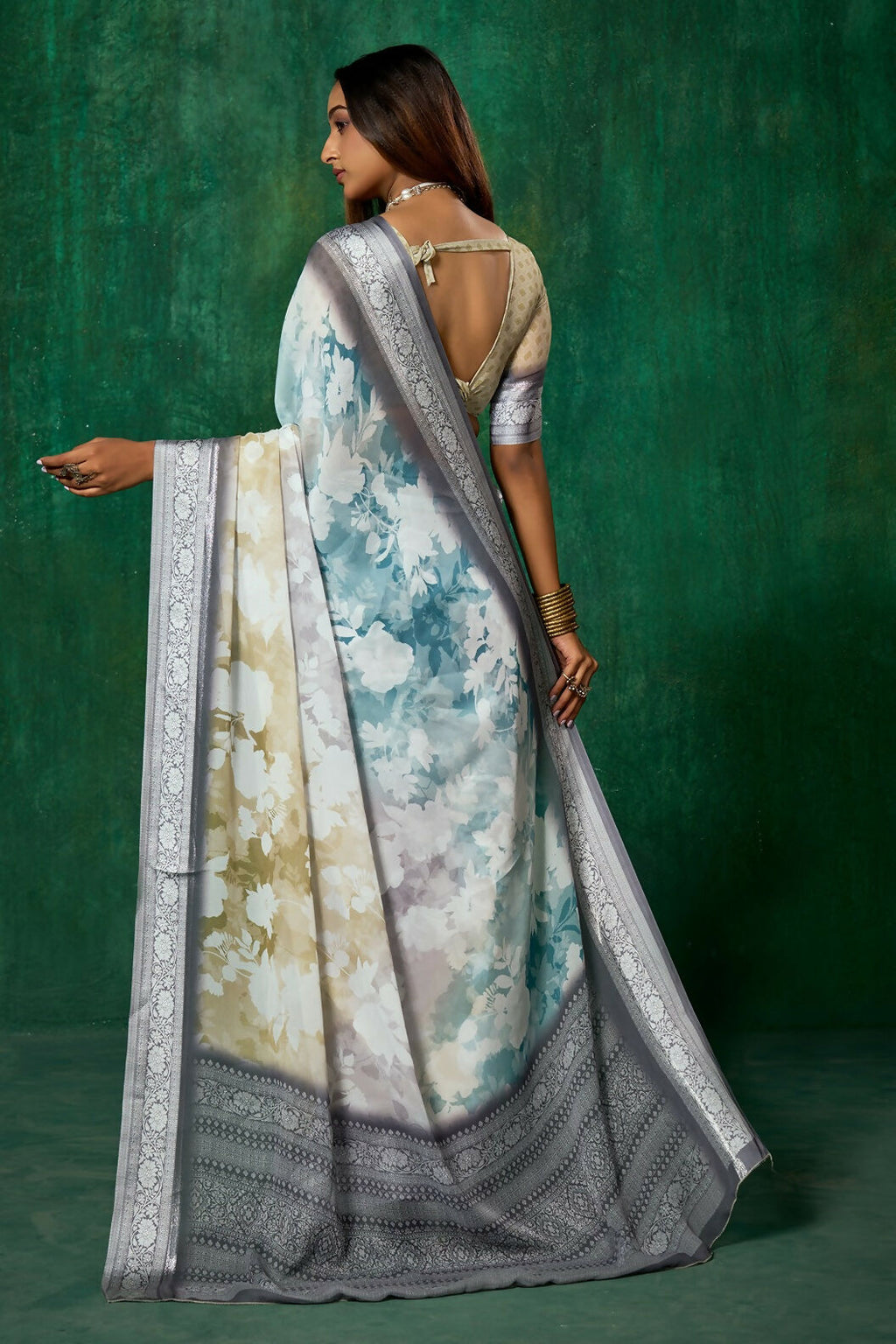 Joban Fashion Dola Silk With Zari Border Shaded Multi Color Work Saree | Grocsy