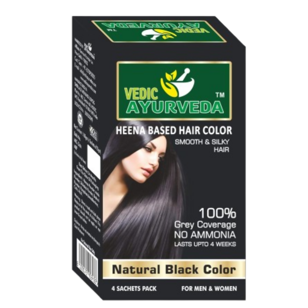 VedicAyurveda Natural Pure Henna Based Hair Color - Natural Black | Grocsy